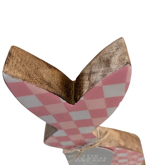 Design Styles Pink & White Checkered Wooden and Enamel Bunny Easter Decor New - Picture 7 of 12